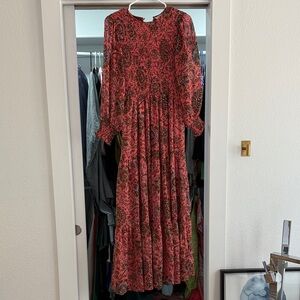 Boden Red Paisley Long Sleeve Dress